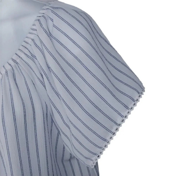 Claire France Striped Bitton Down Blouse White  Blue Silver 14 - Picture 5 of 10